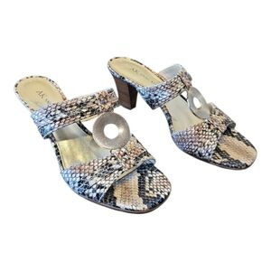Anne Klein Hinda Black Beige Snake Print Mule Slip On Sandals 6